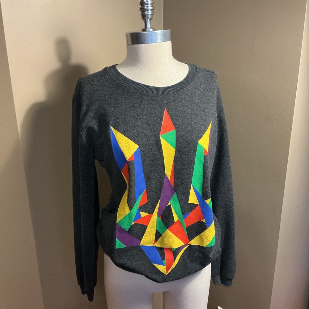 Geometric Tryzub Charcoal Crewneck